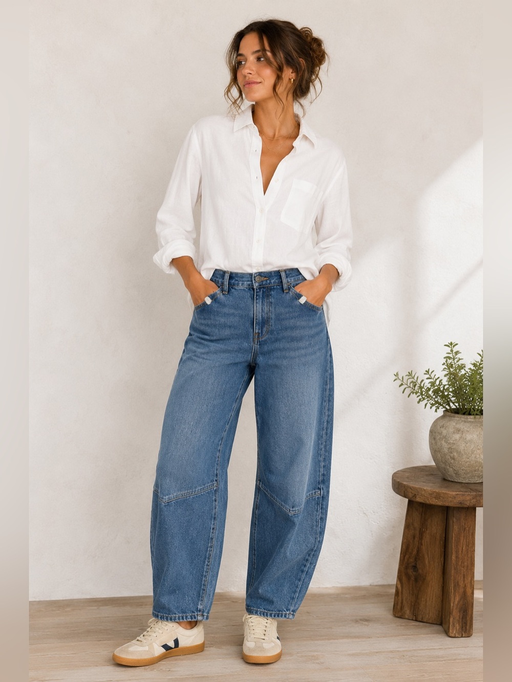 Anthropologie Pilcro Women’s 28 Adjustable Barrel Leg Hemp Blend Jeans